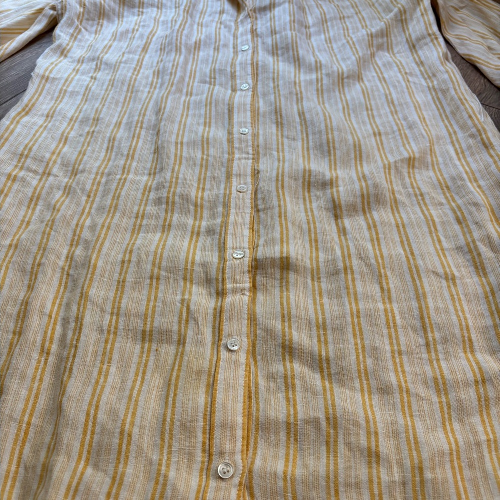 Women's Yellow Stripe Button-Front Linen Dress - Picture 6 of 15